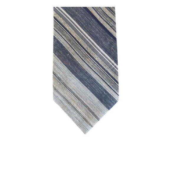 Vintage ACWA Union Made Mens Tie Blue Striped Polyester 56in L x 3in W Hand Sewn - Picture 3 of 5